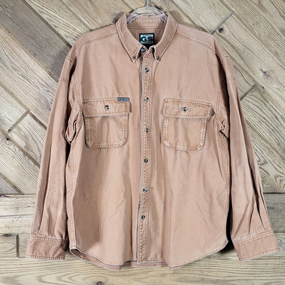 Guide Series Denim Mens Long Sleeve Button-Up Shirt Tan Size L Rustic Orange